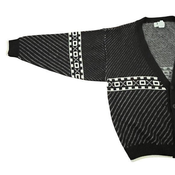 Vintage Mens XL Wool Blend Black White Cardigan Sweater Geometric Design Size XL - Picture 7 of 11